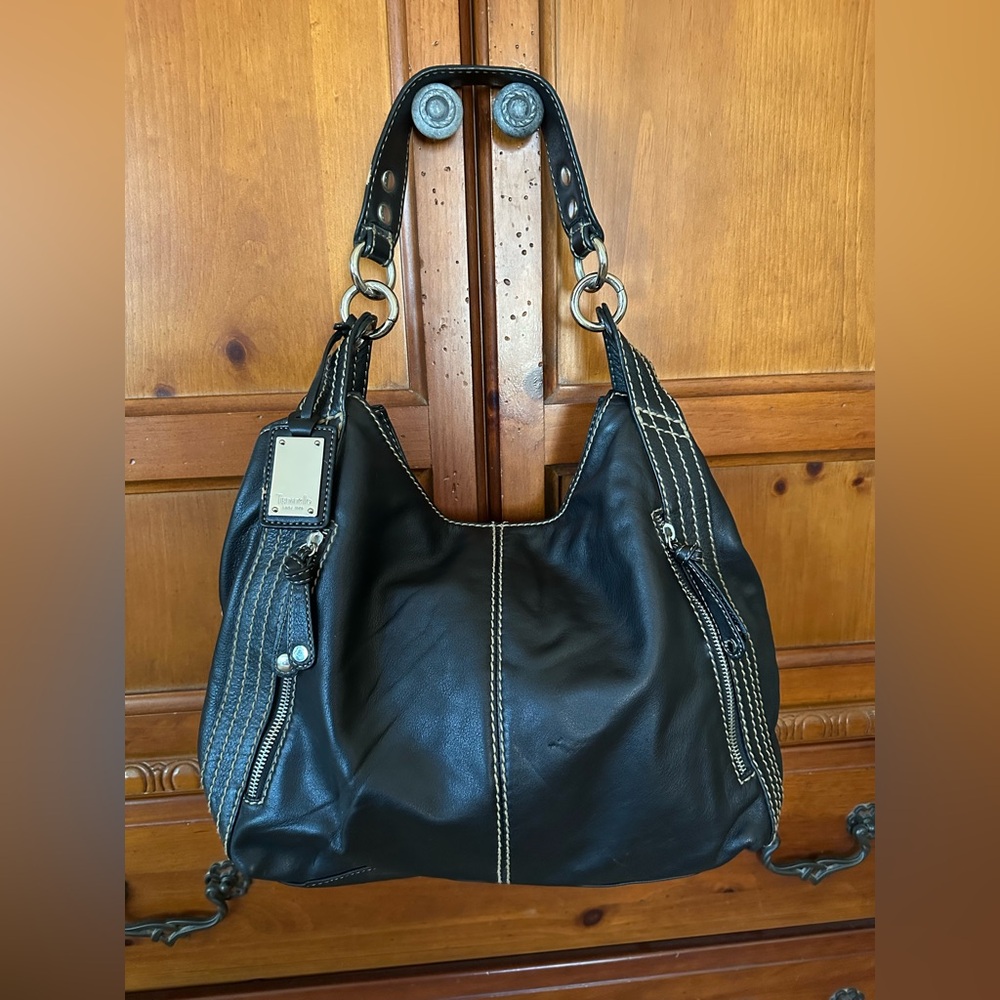 Tignanello Black Leather Hobo Bag